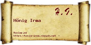 Hönig Irma névjegykártya